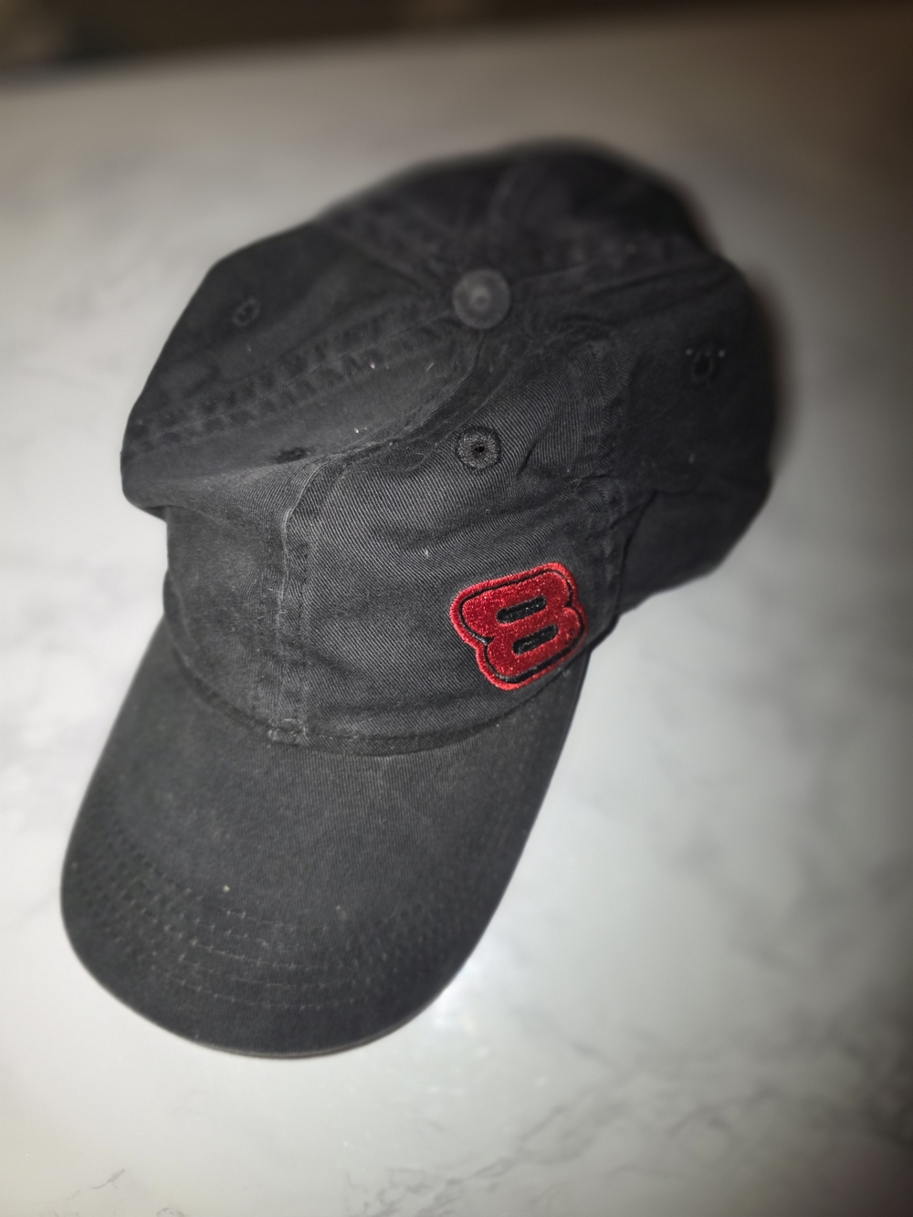 Chase Authentics Black Baseball Cap with Red '8' Patch